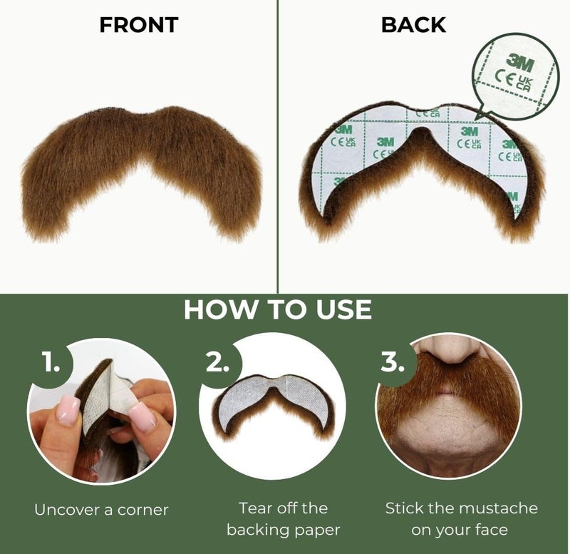 Mustaches Self Adhesive Fake Mustache, Novelty, Walrus False Facial Hair for Adults, Costume Accessory for Halloween, Ginger Color - Image 5